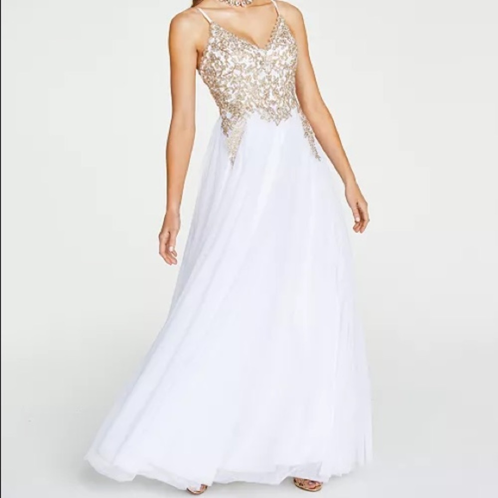 Say Yes to the Prom White and Gold Dress
